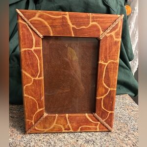Kenya Giraffe Elephant wood Leather Braid UNIQUE photo frame safari